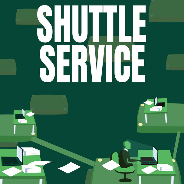 Conceptual display Shuttle Service. Business approach vehicles like buses travel frequently between two places Male office worker utilizing technology available office supplies. - Zdjęcie, obraz