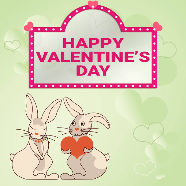 Text caption presenting HAPPY VALENTINES DAY. Business idea Day of lovers to express their feelings Bunnies with heart shaped gifts demonstrate passionate lovers with presents - Foto, immagini