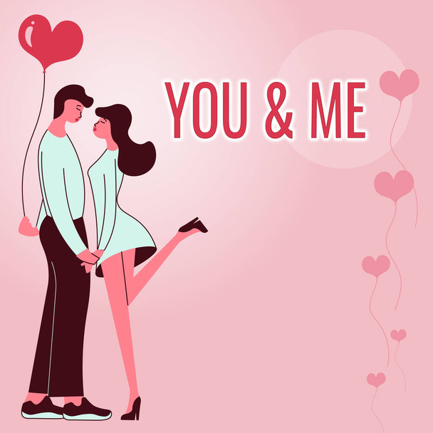 Conceptual display YOU and ME. Business concept Love Birds exchanging love on Valentines Day Couple holding hands represent romantic pair expressing love. - Foto, Bild