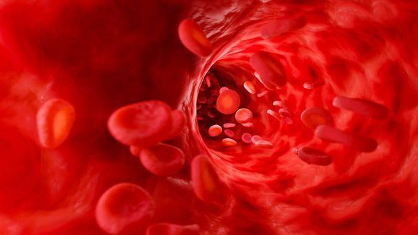 Rode bloedcellen in de slagader. 3D weergave illustratie. - Foto, afbeelding