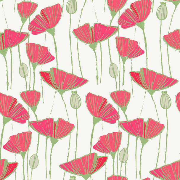 Seamless pattern with hand drawn poppy flowers for craft, apparel, design and other design projects. Line art - Vector, Image