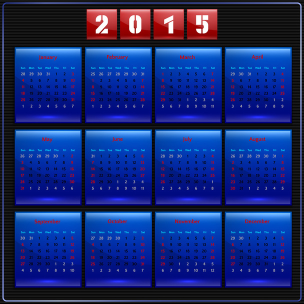 Calendar 2015 vector Sunday first american week 12 months blue - ベクター画像