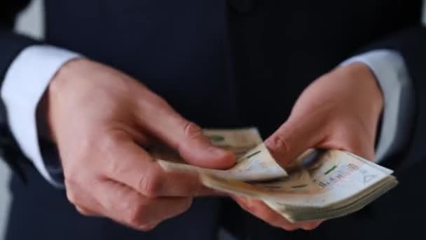Formell gekleideter Mann beim Zählen polnischer Zloty-Banknoten. - Filmmaterial, Video