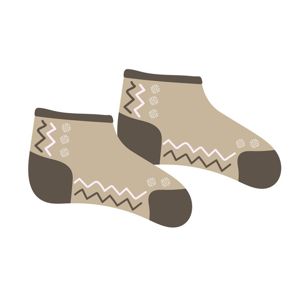 Pair of short broun socks. Sport cotton feet clothes - Vector, Image
