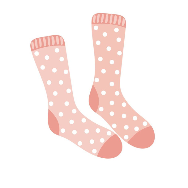 暖かいウールピンクの靴下とポルカドットパターンのペア - ベクター画像