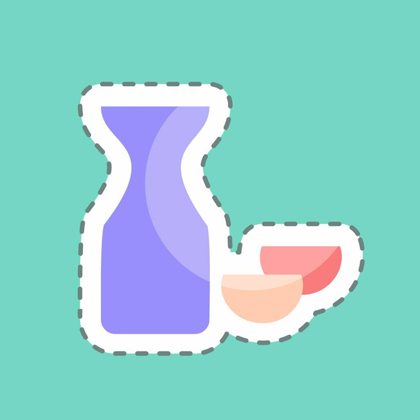 Etiqueta engomada línea de corte de sake de vino de arroz. adecuado para símbolo de bebida. diseño simple editable. diseño plantilla vector. ilustración de símbolo simple - Vector, imagen