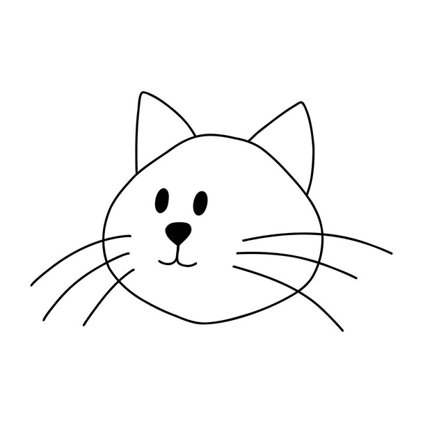 Doodle portrait de chat. Chaton calme, personnage fictif animal ligne isolé sur blanc. Illustration vectorielle dessinée main - Vecteur, image