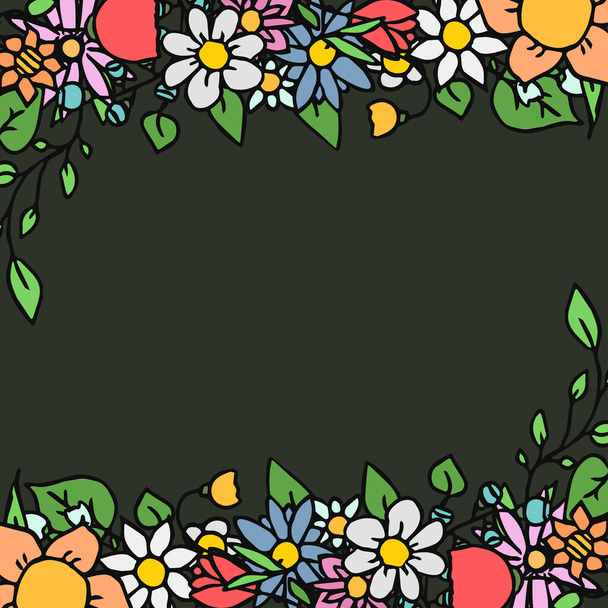 Colored vector flowers icons with place for text. Doodle vector frame with flowers icons - Vector, Imagen
