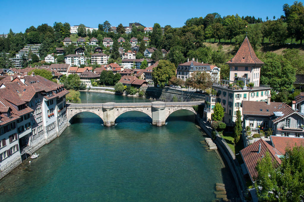 Bern city in the Switzerland - bridge with river and old houses on the waterfront - Photo, Image