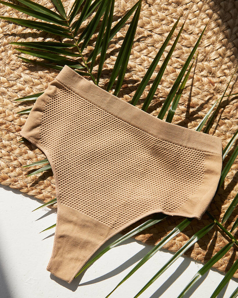 Top View dámské bavlněné tělo barvy kalhotky izolované na slunné bílé. Plocha - Fotografie, Obrázek