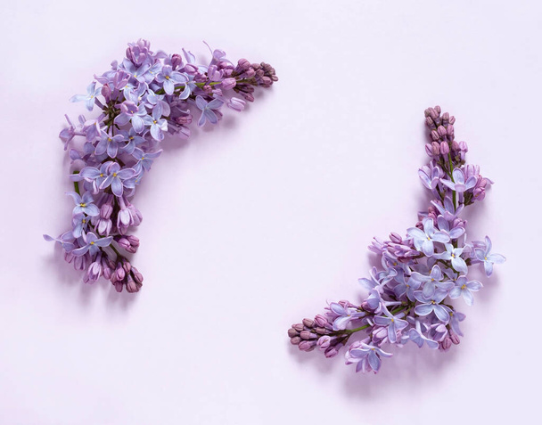 Lilac frame decoration on purple background - Foto, imagen