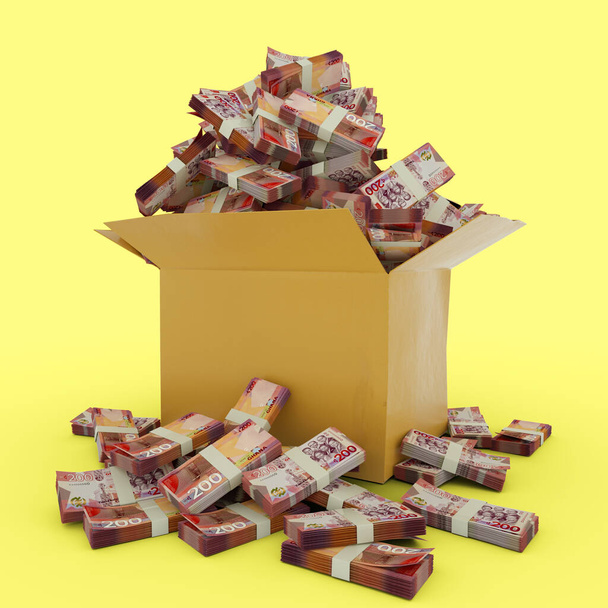 3d rendering of cardboard box full of Ghanaian cedi notes isolated on a white background - Valokuva, kuva