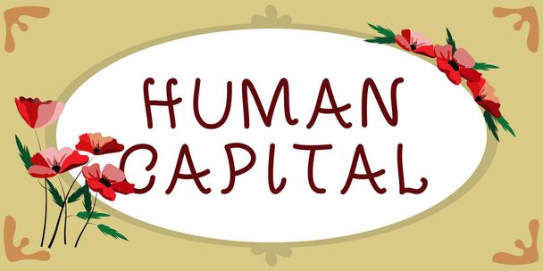 Handwriting text Human Capital. Word for Intangible Collective Resources Competence Capital Education Blank Frame Decorated With Abstract Modernized Forms Flowers And Foliage. - Fotoğraf, Görsel
