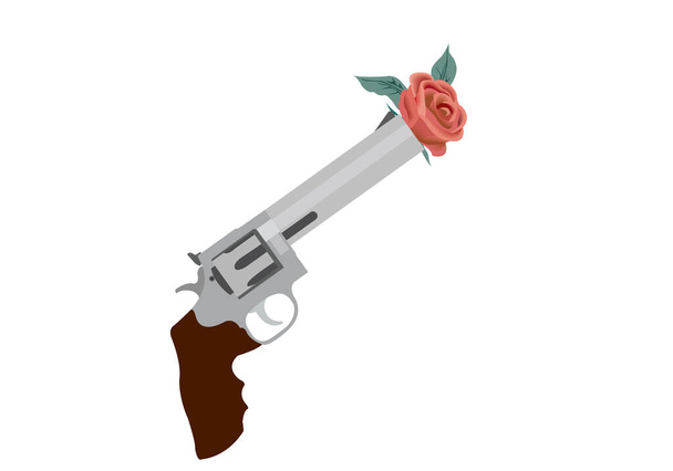 Hand revolver with a rose in the barrel. - Вектор,изображение