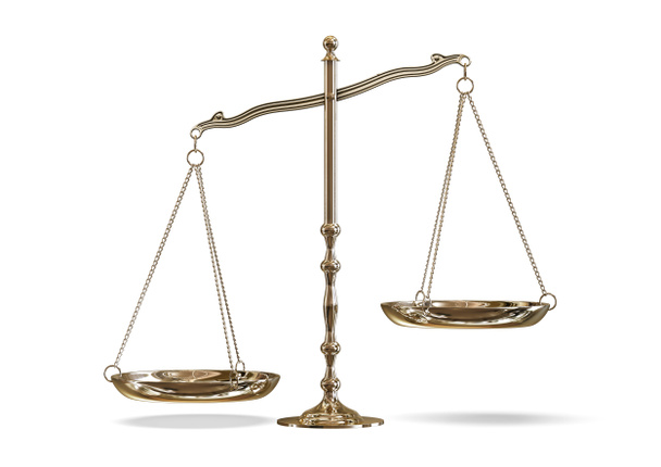 Gold scales of justice isolated on white background with clipping path. - Photo, Image