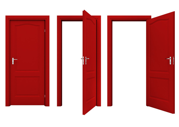 Открытая красная дверь на белом фоне
 - Фото, изображение