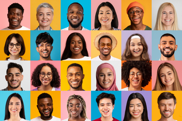 Набор портретов счастливых людей разных возрастов и национальностей - Фото, изображение
