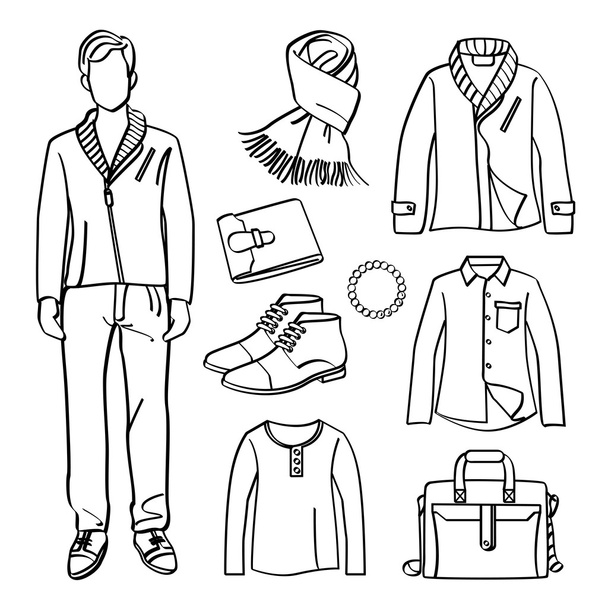 Hombre de moda con ropa y accesorios
 - Vector, Imagen