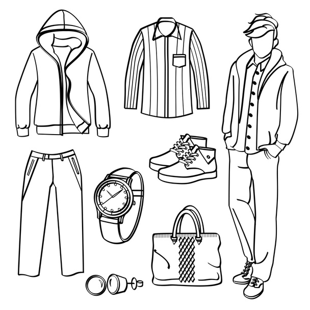 Hombre de moda con ropa y accesorios
 - Vector, imagen
