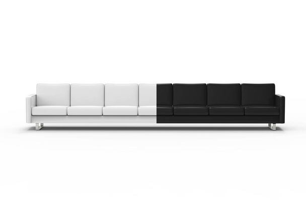 Extremely long black and white sofa isolated on white background. 3d rendering - Photo, Image