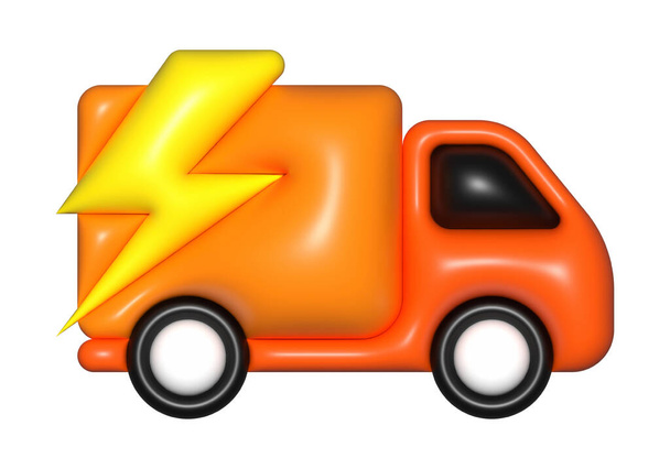 оранжевый автомобиль доставки Ван 3d, значок, бесплатная доставка, быстрая доставка - Фото, изображение