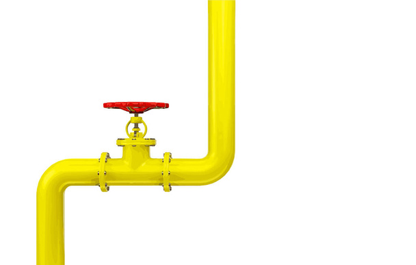 Gaspipeline mit roter Ventilseitenansicht auf weißem Hintergrund. Vektor-Illustration für die Industrie. - Vektor, Bild