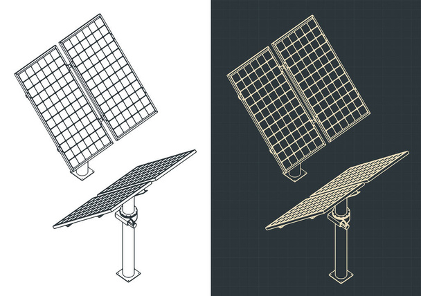 Stylized vector illustration of isometric blueprints of solar panels - Διάνυσμα, εικόνα