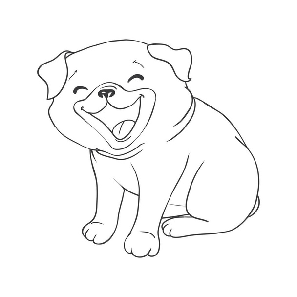 Pug vector hand drawing illustration in black color isolated on white background - ベクター画像