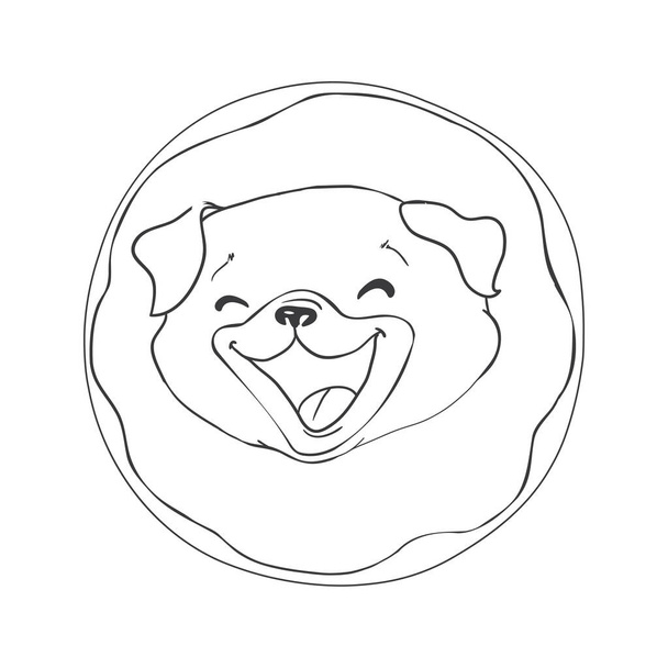 Pug vector hand drawing illustration in black color isolated on white background - Vecteur, image