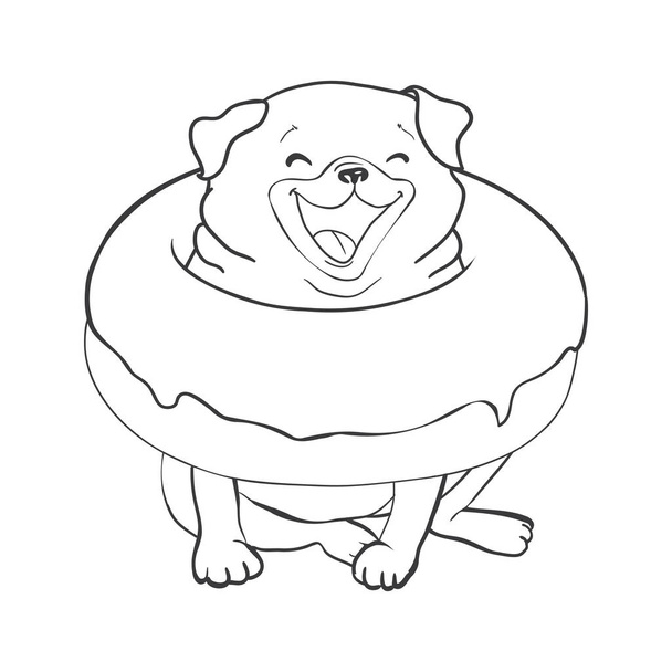 Pug vector hand drawing illustration in black color isolated on white background - ベクター画像