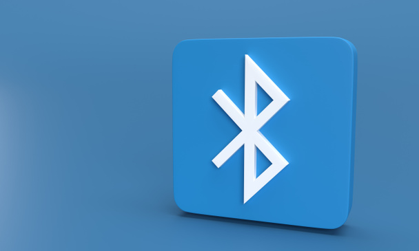 Bluetooth icon on rounded rectangle against light blue background. 3D rendering - Fotografie, Obrázek