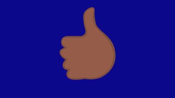 Animación en bucle de una mano marrón con el pulgar hacia arriba, sobre un fondo de croma azul - Imágenes, Vídeo