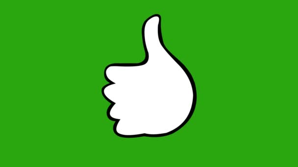 Hurok animáció egy kéz a hüvelykujj fel, rajzolt fekete-fehér. A zöld chroma kulcs háttér - Felvétel, videó