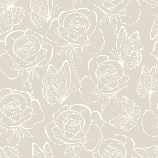Seamless pattern with flowers and butterfly . Floral ornament.and-drawn contour lines and strokes. Wedding background. - Vecteur, image