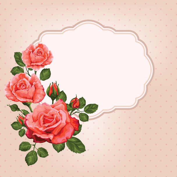 Vintage card with roses and frame - Vecteur, image