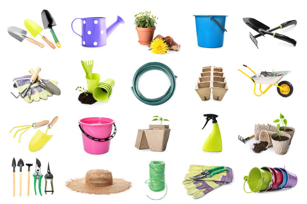 Set of many gardening tools isolated on white  - 写真・画像