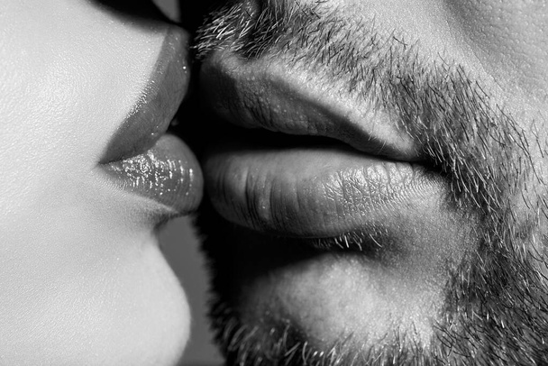 Sensual kiss. Young couple kissing and making love. Kisses lovers. - Фото, изображение