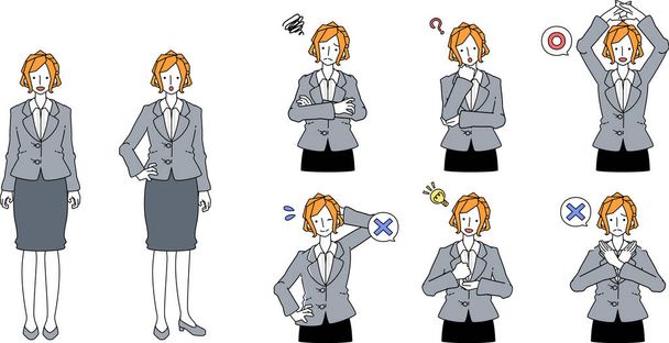 Illustration of woman in suit doing various poses - Вектор,изображение