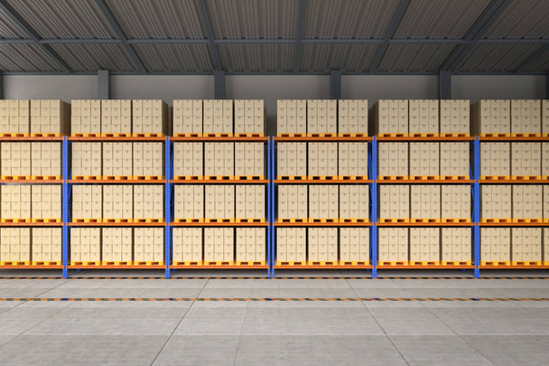 3d rendering racks full of carton boxes in warehouse - Photo, Image