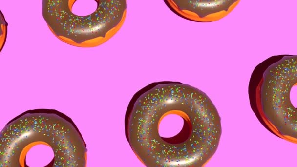 Colorful chocolate donuts on pink background able to loop seamless - Video, Çekim