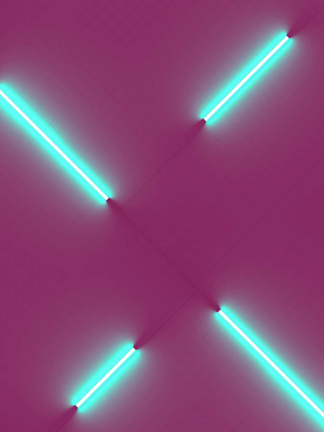 Leuchtstofflampen auf violettem Hintergrund. Moderner minimalistischer Stil. Abstraktes Design. Wellenmuster. 3D-Darstellung digitaler Illustration - Foto, Bild