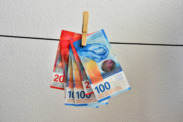 hanging swiss money banknotes - Photo, Image