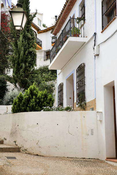 Beautiful whitewashed facades of houses with colorful garden Altea town, Alicante, Spain - Foto, afbeelding