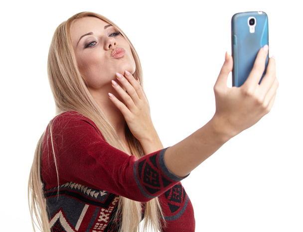 Blonde girl taking selfie - Foto, Imagem