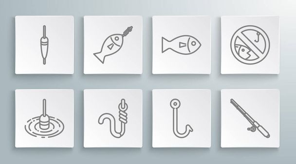 Set line Fishing float in water, on hook, and worm, rod, No fishing and  icon. Vector - ベクター画像