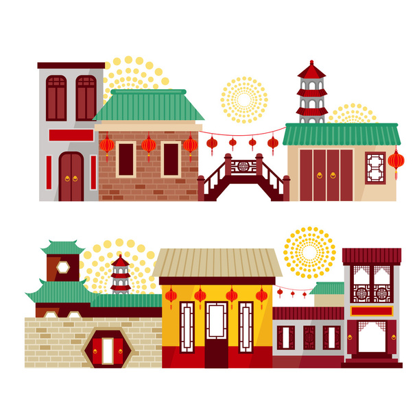 Китайский город
 - Вектор,изображение