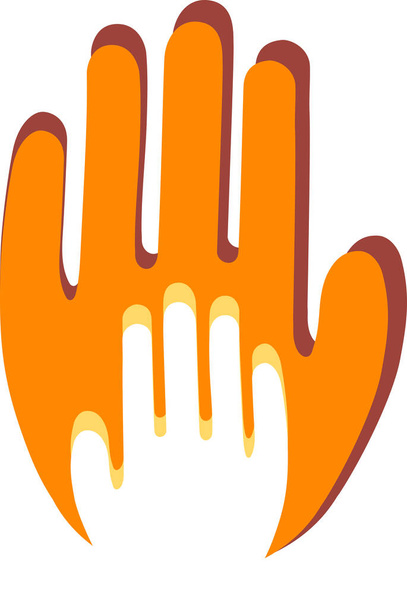 απεικόνιση αφηρημένη ενηλίκων και παιδιών χέρια σε πορτοκαλί και άσπρο, έννοια ημέρα προστασίας των παιδιών - Διάνυσμα, εικόνα