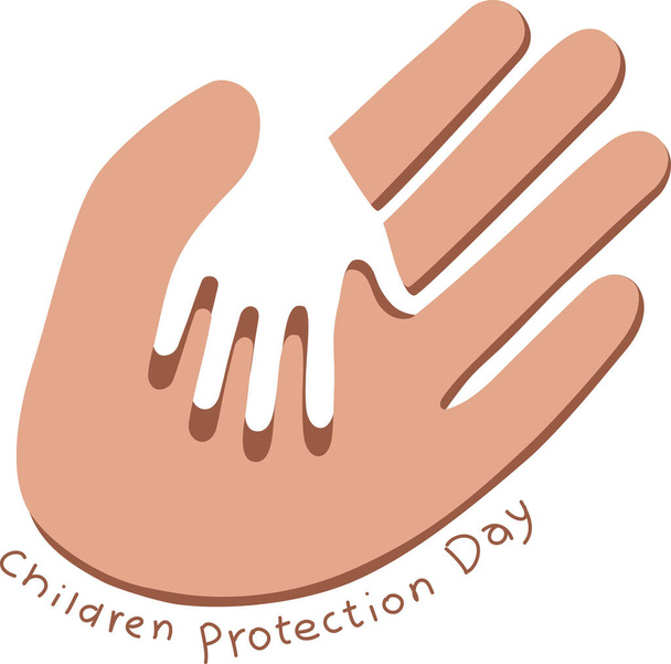 illustratie van moeder en kind handen in de buurt kinderen bescherming dag belettering op wit  - Vector, afbeelding