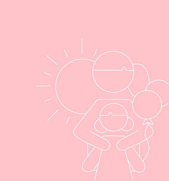 illustration of mother hugging kid near sun on pink - Wektor, obraz