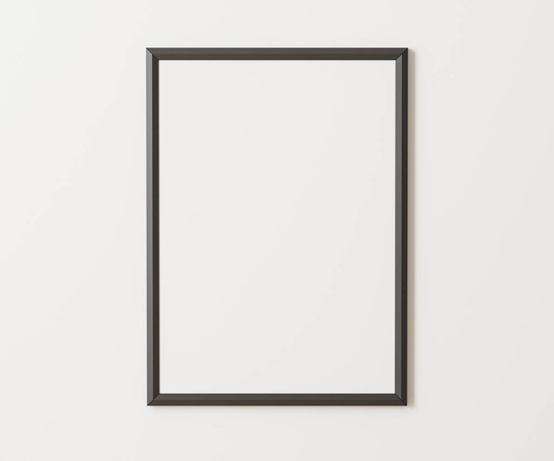 Black frame mockup on white wall, 3:4 ratio, 30x40 cm, 18x24". empty poster frame mock up,. 3d rendering - Zdjęcie, obraz